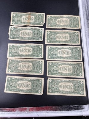 Lot of 10 1957 $1 One Dollar Silver Certificate Blue Seal Notes G / VG #017