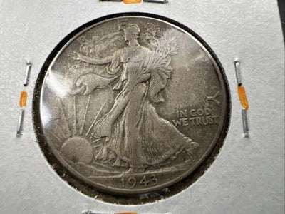 1943 P Walking Liberty Half Dollar Coin Missing Initials Variety CH VF Very Fine