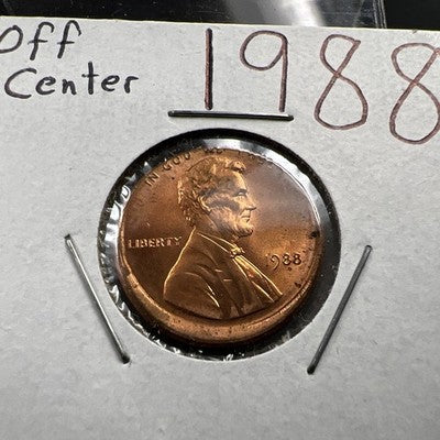 1988 1c Lincoln Memorial Cent Penny Broadstrike 5% Off Center BU UNC SKU#AM