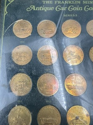 Franklin Mint Antique Car Collection 25 Medal Set in Display Frame Used