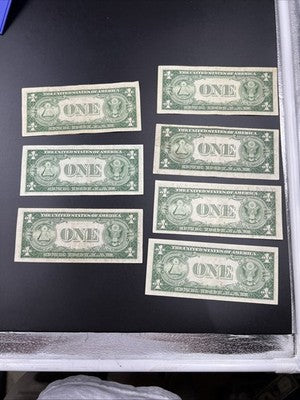 Lot of 7 1935 $1 One Dollar Silver Certificate Blue Seal Notes Fine / VF Circ #7