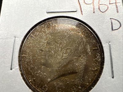 1964 D 50c Kennedy 90% Silver Half Dollar Coin BU NC Neat Toning Obverse SK#3c