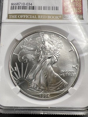 1994 1 Oz ASE American Silver Eagle MS69 NGC Red Book Holder #034