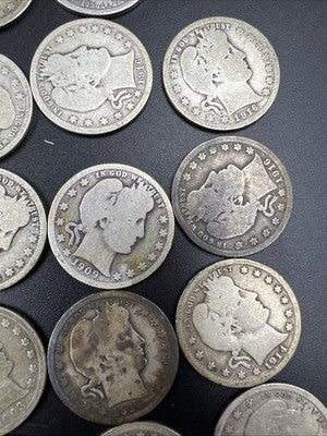 Barber Quarters 90% Silver Coin Quarter Roll $10 Face Value 40 Coins G-VG SKU#G