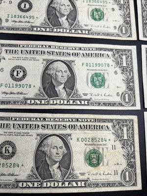 Lot of 10 1995 * $1 Star FRN Federal Reserve Notes VG + Circ #284