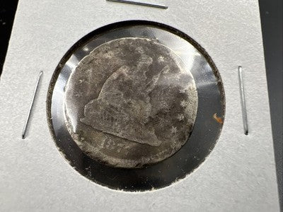1877 Seated Liberty Silver Quarter Coin Very Circulated Damaged