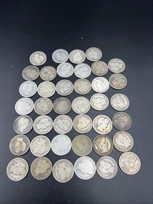 Barber Quarters 90% Silver Coin Quarter Roll $10 Face Value 40 Coins G-VG SKU#G