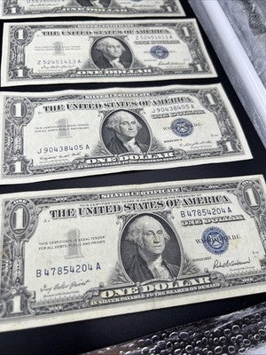 Lot of 10 1957 $1 Dollar Silver Certificate Blue Seal Notes Very Fine VF Circ #7