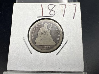 1877 P 25c Liberty Seated Quarter Coi Choice AG About Good Full Date SKU#A