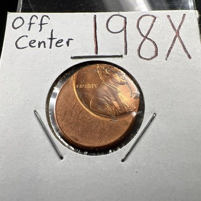 ND 198x 1c Lincoln Memorial Cent Penny 70% Off Center UNC SKU#AS