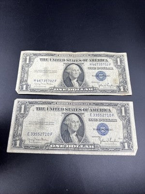 2 Note Lot 1935 D Wide & Narrow Margin US Silver Certificate Variety Set VG Circ