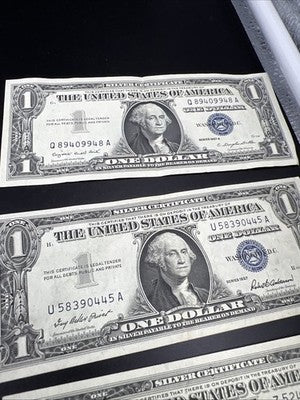 Lot of 10 1957 $1 Dollar Silver Certificate Blue Seal Notes Very Fine VF Circ #7