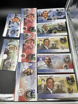 Lot of 10 Barack Obama Colorized US UNC Coins in Display Envelopes