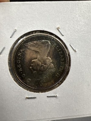 1965 Canada 25 Cents Silver Coin PQ Toning Toner Uncirculated
