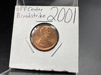 2001 P 1c Lincoln Cent Off Center Broadstrike Error BU UNC RB #a