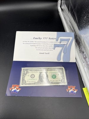 2009 $1 FRN Lucky Serial #77769907 Federal Reserve Note CH UNC in Display Folder