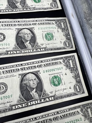 Lot of 12 $1 FRN Fancy Serial Number Federal Reserve Note Years 1963 - 2021 Circ