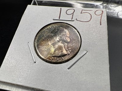 1959 25c Washington 90% Silver Coin CH BU UNC PQ Toning Toner Obverse