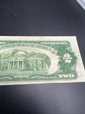 1928 C $2 USN United States Note Red Seal Fine Details Corner Tear #94