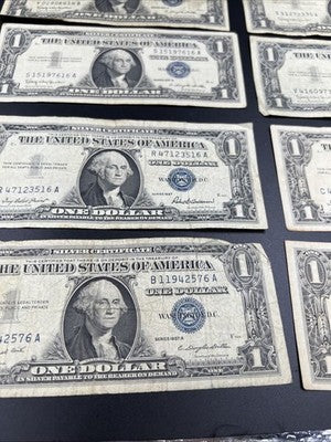 Lot of 10 1957 $1 Dollar Silver Certificate Blue Seal Notes VG+ Circ #76