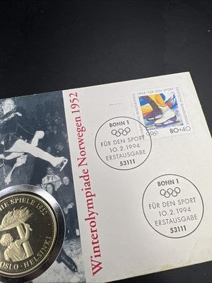 1993 Germany Olympic Medal Numisbrief 1952 Oslo Helsinki Winter Games Proof