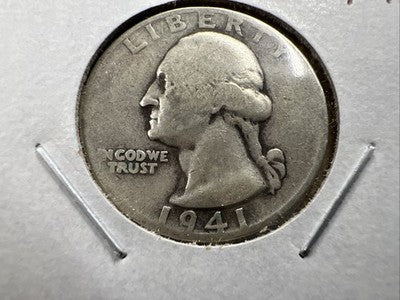 1941 P 25c Washington Silver Quarter Coin AG Circ DDO Double Die Obverse SK#a