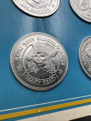 Long John Silver's Pirate Crew 8 Medallion Token Set UNC in Display Card SK#A