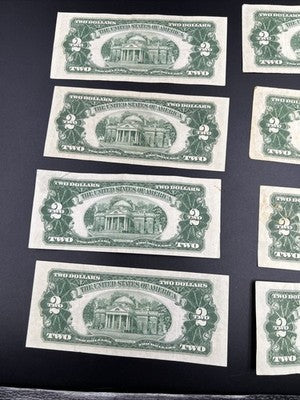 Lot of 8 1963 1953 $2 USN Red Seal Notes VG Fine Circ Red Seal Bills #685