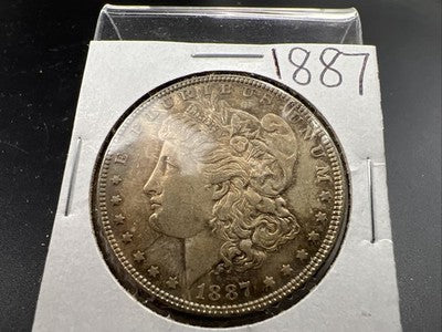 1887 P $1 Morgan Silver Dollar Coin Neat Toning Toner AU Details Scratch