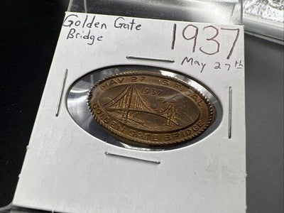 1937 Elongated M&D-2 Golden Gate Bridge CA Circ Rare Design