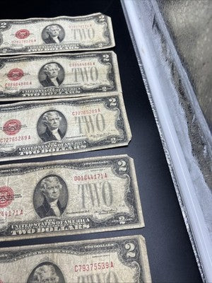 Lot of 5 1928 $2 USN United States Note Red Seal Bills G / VG Circ #39