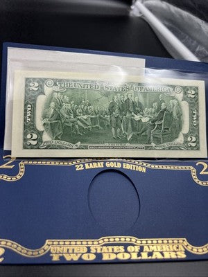 Golden Enhanced 2017 A 2 Two Dollar Federal Reserve Note Uncirculated