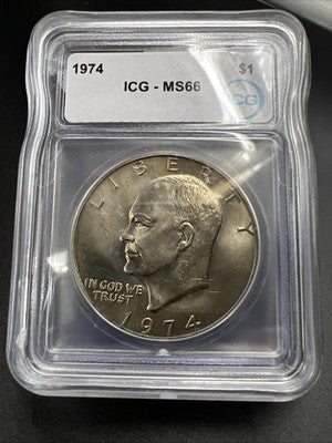 1974 P $1 Ike Eisenhower Clad Copper Nickel Dollar Coin ICG MS66 #29