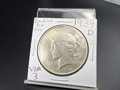 1934 D $1 Peace Silver Dollar Coin VAM 3 Top 50 Variety AU About UNC
