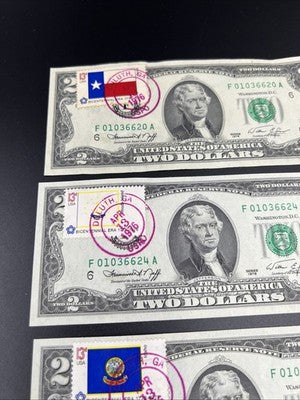 Lot of 5 Duluth GA 1976 Postal Stamped $2 Two Dollar FRN Notes CH AU / UNC
