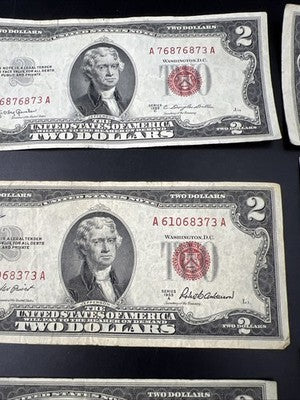 Lot of 10 1953 $2 USN Red Seal Legal Tender Bills VG Very Good + Circ #966