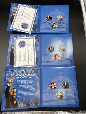 Lot of 9 Barack Obama Colorized US UNC Coins in Boxes Display Folders