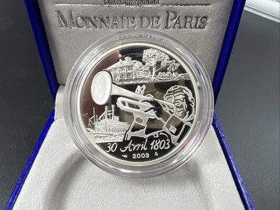 2003 France Silver Proof 1.5 Euro Louisiana Purch Jefferson Napoleon & Armstrong