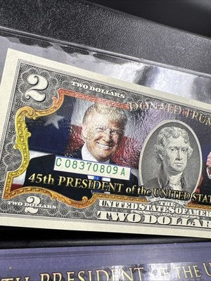 Donald Trump Colorized 2017 2 Two Dollar Federal Reserve Note & 50c Set Unc #09