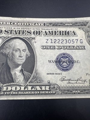 1935 E $1 One Dollar US Silver Certificate Blue Seal Choice AU About UNC #057