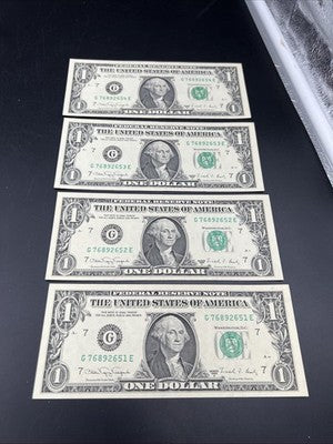 4 Consecutive 1988 A $1 FRN Federal Reserve Notes XF EF Circ #651