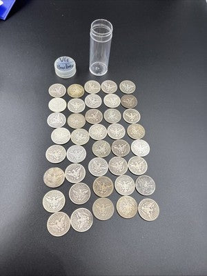 Barber Quarters 90% Silver Coin Quarter Roll $10 Face Value 40 Coins VG SKU#1A