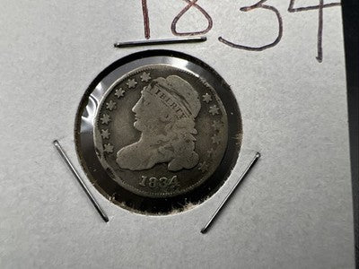 1834 10C Capped Bust Dime Average VG Very Good Details Rim Damage