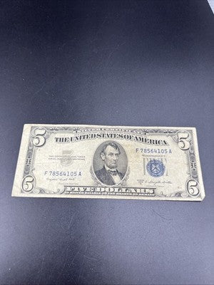 1953 B $5 Five Dollar US Silver Certificate Good / VG #105