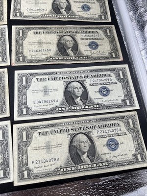Lot of 10 1957 / 1935 $1 One Dollar Silver Certificate Blue Seal Notes VG + #512
