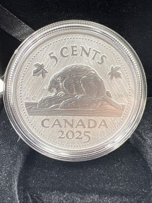 2025 Canada 5 Cents 1 Oz Silver Beaver Coin in Box & COA
