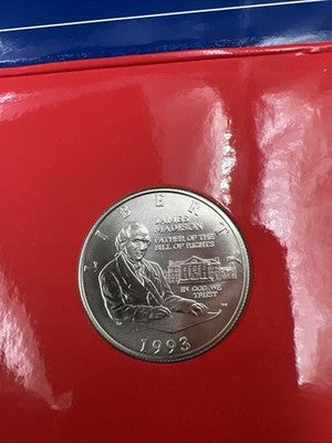 Bill Of Rights Set 1993 W James Madison 90% Silver Half Dollar & Bronze Medal