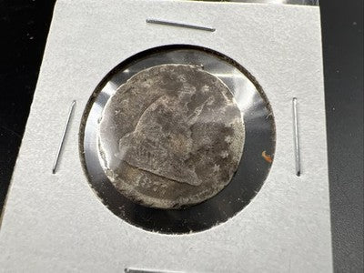 1877 Seated Liberty Silver Quarter Coin Very Circulated Damaged