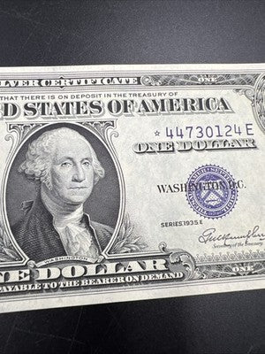 1935 E * Star $1 One Dollar US Silver Certificate Blue Seal UNC #44