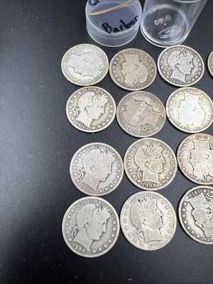 20 Coin Roll Barber 90% Silver Half Dollar Coins G-VG Good Conditions S#V